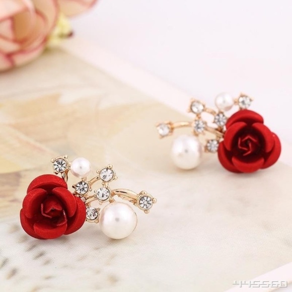 2 for $30 Rose and Faux Pearl Clip On Earrings - Picture 1 of 2